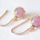 Vintage pink opal glass dangle earrings with rose gold french wires.  Bridal earrings.  Bridesmaids.  Wedding jewelry.  NEW ITEM.