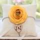 Yellow Ranunculus flower custom ivory burlap ring bearer pillow  shabby chic with engraved heart  initials... many more colors available