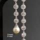 Extra Long Wedding Pearl Earrings Cubic Zirconia Pearl Drop Earrings Long Pearl Crystal Earrings Silver Post Wedding Earrings