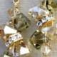 Champagne Peridot Crystal Earrings, Yellow Gold, Green Swarovski, Rhinestone, Bridesmaid, Bridal Wedding Handmade Jewelry, August Birthday