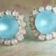 crystal stud earrings,stud earrings,rose gold earrings,turquiose white opal earrings,beach wedding jewelry,seaglass wedding,turquoise matte