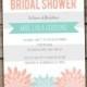 Mint & Coral Bridal Shower Invitation - Printed or Printable, Baby, Engagement Party, Wedding, Couples, Blush, Grey Modern Banner - #003