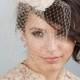Bridal peach pink veil with silk roses, wedding flower headpiece, bridal birdcage headband, wedding flowers
