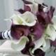 Calla lily Wedding bouquet Bridal bouquet Real touch calla lilies white plum purple