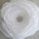 White big flower, Bridal hair head piece, Veil fascinator Bridal hair clip in handmade, bridal dress sash brooch Flower girls Gift, Crystals