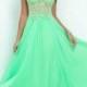 Fashion Cheap Long Spring Green Illusion High Neck Cut Out Back Prom Dress