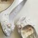 ON SALE! Wedding Shoes with Pearls and Lucky Lady Bug Charm White Silver Bridal Peep Toe Pumps - New