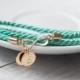 Turquoise infinity charm initial bracelet  cord rope personalized jewelry monogram letter gift bridal wedding  bridesmaid wrap rope rusteam