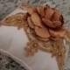 White/Ivory Satin Ring Bearer Pillow Satin Sash GOLD Alencon Lace-Handmade Satin Singed Flower