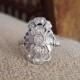 Antique Diamond Engagement Ring White Gold Filigree Ring Victorian Art Deco North South White  14K Gold Size 5.25