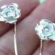 Long stem Rose flower earrings, Sterling silver post stud earrings, Bridal jewelry, Silver small Rose Earrings