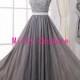 Grey Long Lace Bridesmaid Dress, Backless lace prom dress, long open back prom dress with cap sleeves