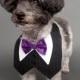Black Pin Striped Dog Tux, Dog Wedding Tuxedo Vest with Bow Tie Color of Your Choice