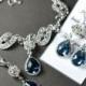Bridesmaid jewelry sapphire blue Drop Earrings Necklace Bracelet SET Wedding Bridal Wedding Bridal Jewelry Bridesmaid Gift Something blue
