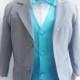 Formal Boy Suit Gray with Turquoise Vest for Toddler Baby Ring Bearer Easter Communion Bow Tie Size 2, 3, 4, and More