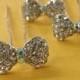 Set of 6 rhinestone bow hair pin use for wedding bouquet  , flower embellishment , wedding favor, bridal hair pin 13mm x 19mm