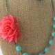 Bridesmaid Jewelry Set of 3 Flower Necklace Statement Necklace Coral Wedding Coral and Turquoise Floral Necklace Summer Wedding