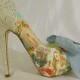 Alice in Wonderland theme wedding shoes ..  bespoke custom design Swarovski heels.. Digital Print imaging