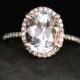 Oval White Topaz Ring White Topaz Engagement Ring in 14k Rose Gold with White Topaz Oval 10x8mm and Diamond Halo