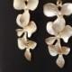 Orchids Earrings Gold, Triple Cascading Orchid Earrings, Bridal Wedding Earrings, Bridesmaid Jewelry
