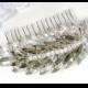 Vintage JULIANA D&E Black Diamond Clear Rhinestone Silver Leaf Bridal Hair Comb / Sash Pin, Smoky Gray Marquise Crystal Wedding Accessory
