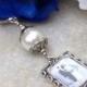 Wedding bouquet charm.  Memorial photo charm with White shell pearl.