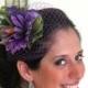 Fascinator - STAVVY SMALL PURPLE, fascinator hat with veil, purple fascinator flower feathers