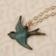 Blue Bird Pendant Necklace, Gold Charm Necklace, Small Pendant Jewelry, Small Bird Charm Necklace, Turquoise Wedding, Tiny Choker Necklace