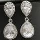 Bridal Earrings Wedding Jewelry Silver Clear Cubic Zirconia Posts Clear Cubic Zirconia Teardrop Earrings Wedding Earrings