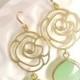 Mint Green Earrings Gold Rose Earrings Flower Pendant Gold Earrings Mint Wedding Mint Green Bridesmaid Earrings Bridal Jewelry Gift