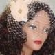 Ivory Birdcage Veil with Ivory Flower Fascinator  Gold Accents -Made to Order - Ships in 3-4 Weeks