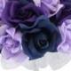 Navy Blue, Lavender and Purple Silk Rose Hand Tie (2 Dozen Roses) - Bridal Wedding Bouquet