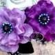 NEW: Prima Flowers Plume "Orchid" 575540 Lilac and Plum Velvet Fabric Flower with Rhinestone center with leaves and Feathers.