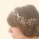 Beaded pearl comb, Bridal Pearl hair comb, White pearl headpiece, Pearl spray hair accessory, Silver white pearl headpiece, Beach wedding