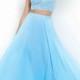 Fashion Cheap Newest Two Piece Halter High Neck Powder Blue Beaded Prom Dress