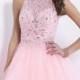 Fashion Cheap Pink Sheer Neck Keyhole Back Beaded Short Prom Dress