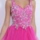Fashion Cheap Pink Tulle A Line Thick Straps Jeweled Crystals Homecoming Dress