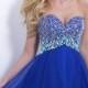 Fashion Cheap Royal Blue Ruffled A Line Crystals Stones Cocktail Dress