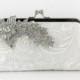 Ivory Bridal Lace Clutch with Rhinestone Lace Brooch 8-inch LHERITAGE - New