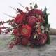 Wedding Flowers, Country Wedding, Red Rose, Ranunculus, Berry, Peony Bouquet wrapped in burlap.  Holly's Flower Shoppe. - New