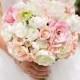 Wedding Bouquet, Bride Bouquet, Peach, Pink, Ivory and Green Ranunculus, Pink Roses Bridal Bouquet by Holly's Wedding Flowers. - New