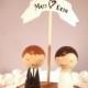 Kokeshi Wedding Cake Topper with Rustic Tree Slice Base and Wooden Base - Custom Cake Topper - Personalized just for you