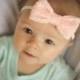 Light Pink Lace Handmade Large Baby Bow Elastic Headband - Multiple Sizes Available. Great for Spring, Easter, Flower Girl or Wedding Party!