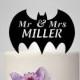 Mr and Mrs  Wedding Cake topper with batman silhouette, funny cake topper,  unique topper, personalized name cake topper