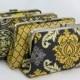 Grey and Mustard Bridesmaid Clutches / Grey and Yellow Wedding Clutches / Gold Clutches - Set of 4