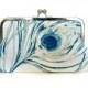 Peacock Purse Clutch Blue Off White Large Size Modern Bridal Wedding  Clutch Made in England