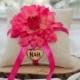 Hot Pink Flower Ring bearer pillow with matching ribbon You personalize with choice of flower