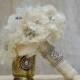 Gatsby Brooch Fabric flower Bouquet Ivory Champagne White Cream