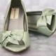 Wedding Shoes -- Clover Wedge Wedding Shoes with Off Center Matching Bow on the Toe