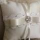custom ring bearer pillow with brooch ivory ring pillow with crystals wedding ring pillow wedding rings ring bearer silk pillow